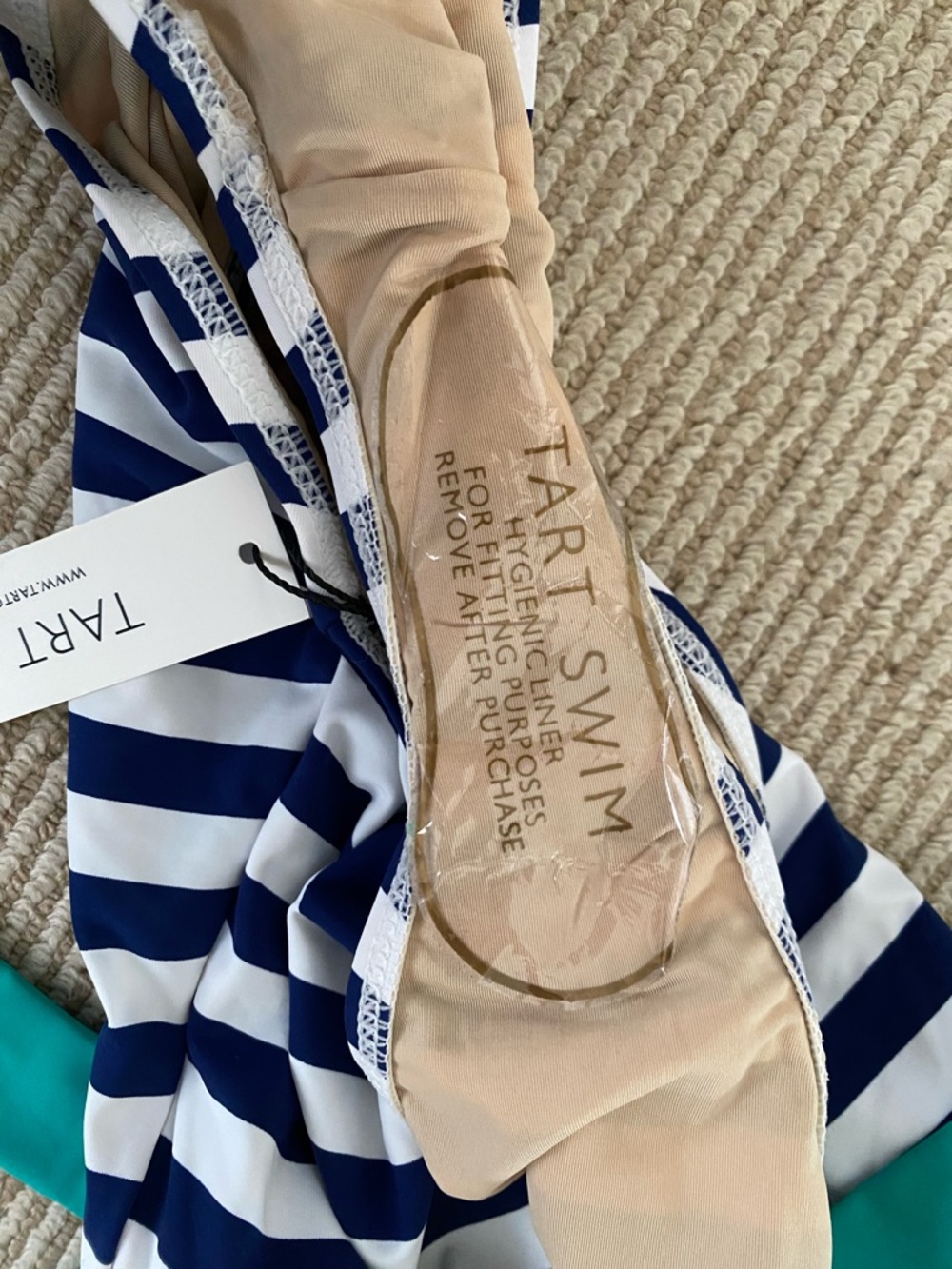 NWT Tart One-Piece Swimsuit Navy & White Stripe w/ Teal Band Nautical Coastal XS - Picture 5 of 5